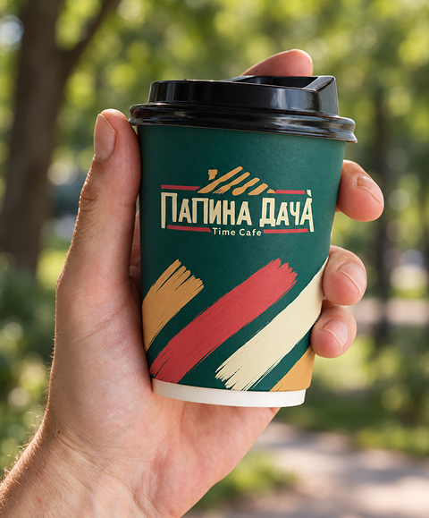 Стакан с фирменной айдентикой Папиной дачи